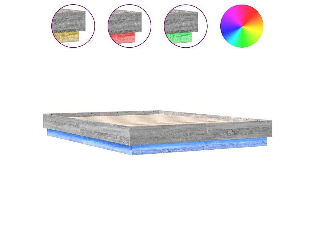 Bettgestell mit LED Grau Sonoma-Eiche 160x200 cm