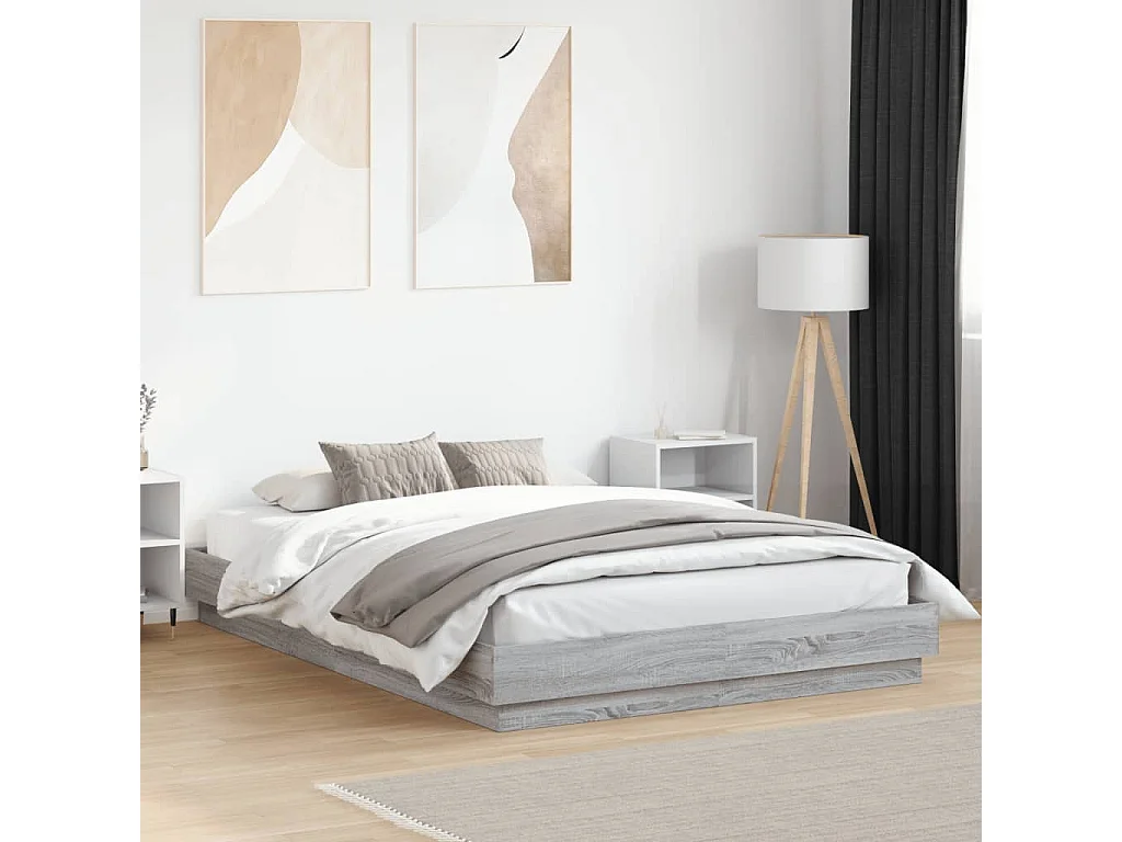 Bettgestell mit LED Grau Sonoma-Eiche 160x200 cm