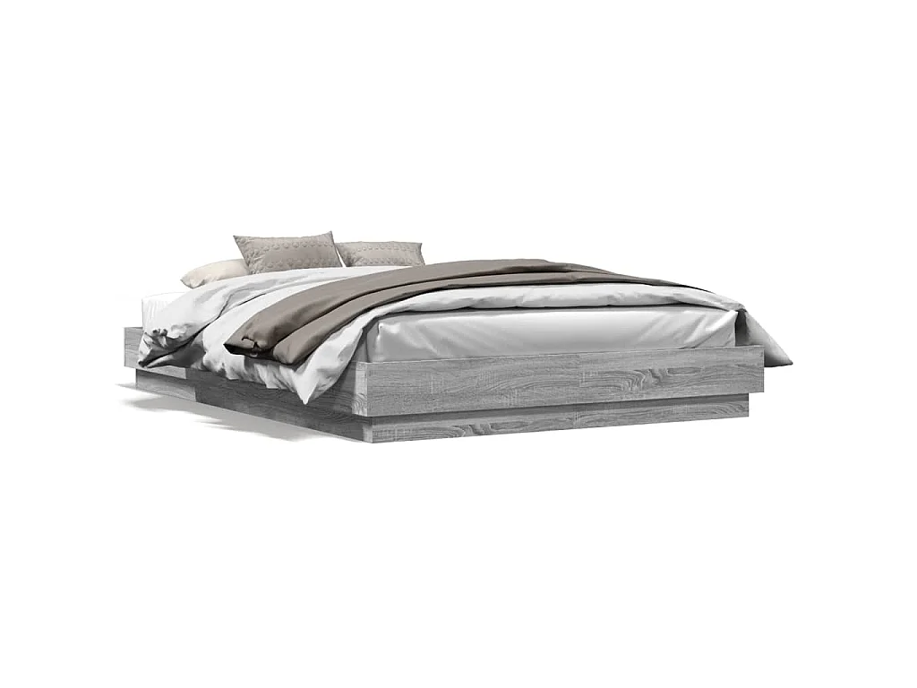 Bettgestell mit LED Grau Sonoma-Eiche 160x200 cm