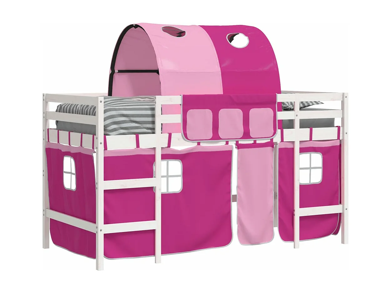 Lit mezzanine enfants avec tunnel sans matelas rose 90x200 cm
