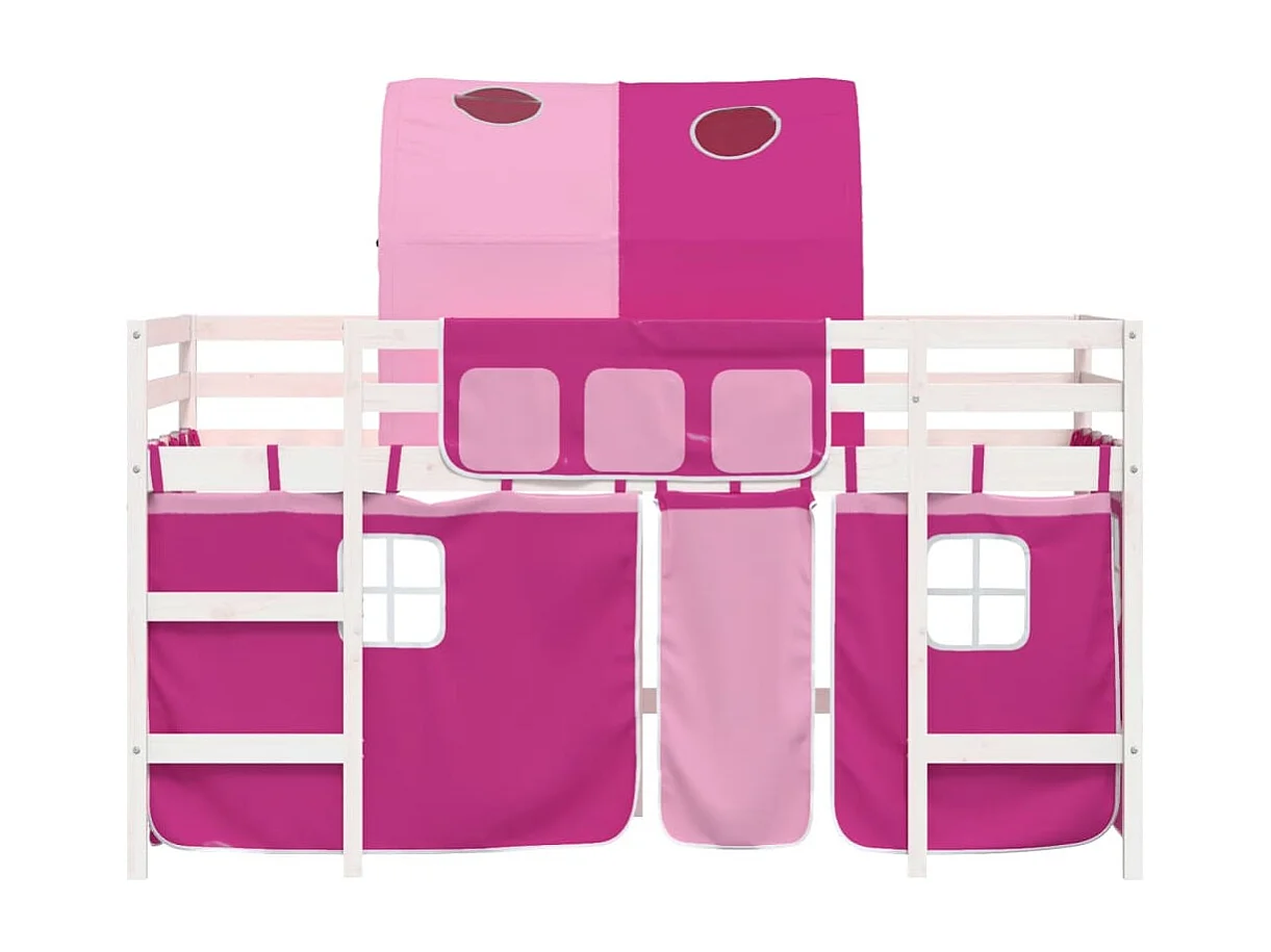 Lit mezzanine enfants avec tunnel sans matelas rose 90x200 cm