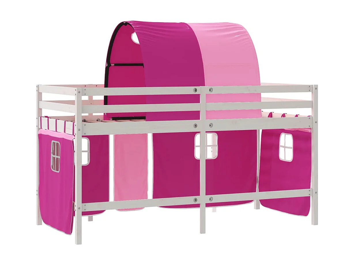 Lit mezzanine enfants avec tunnel sans matelas rose 90x200 cm