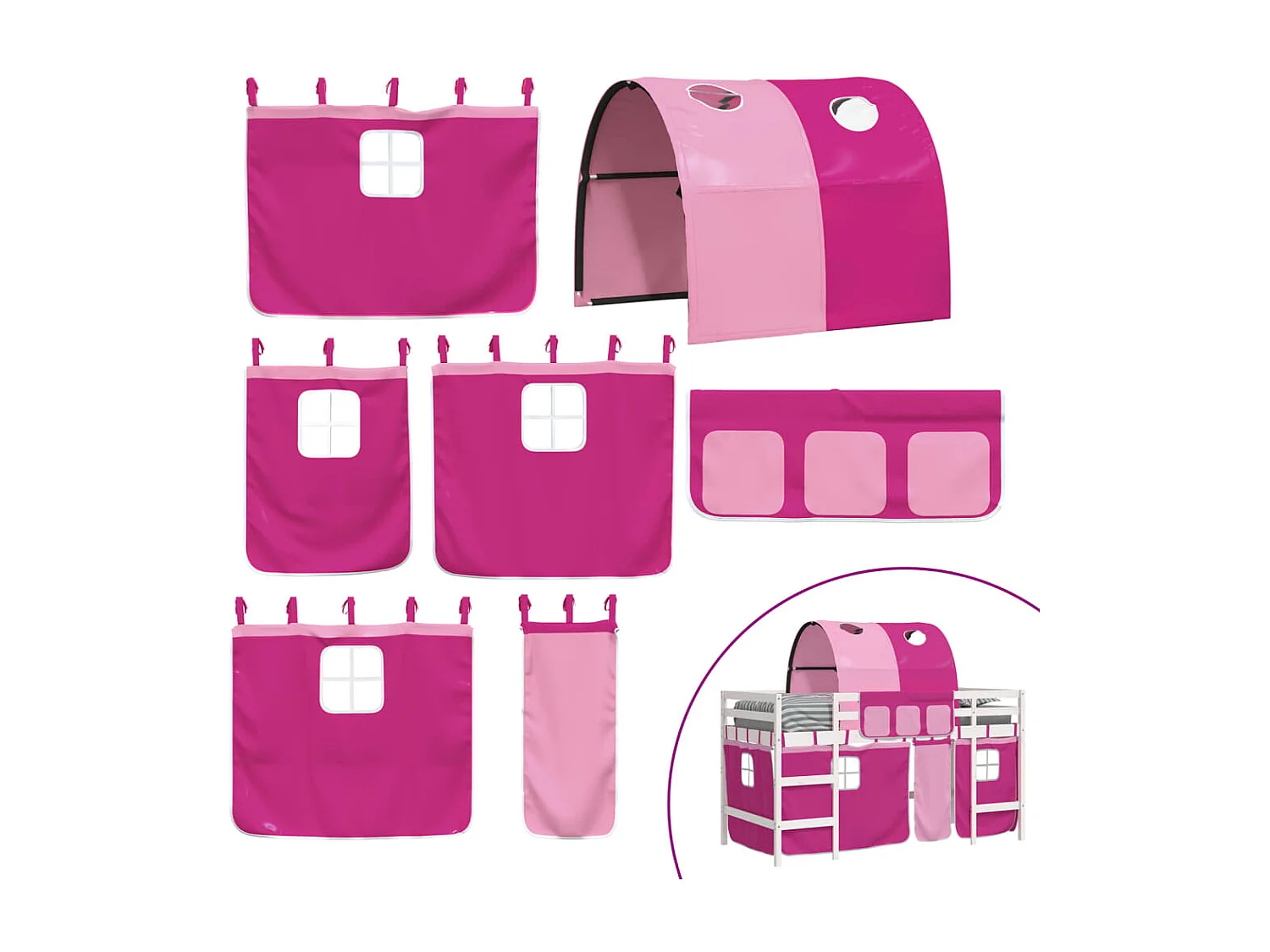 Lit mezzanine enfants avec tunnel sans matelas rose 90x200 cm