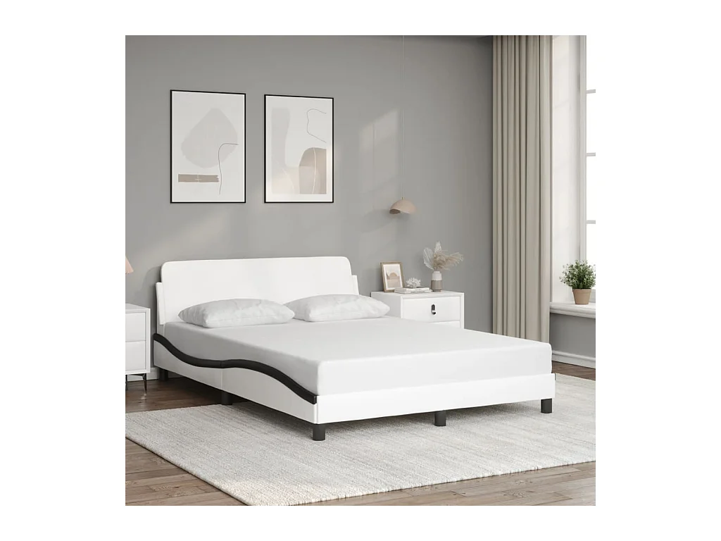 Cadre de lit sans matelas blanc et noir 140x190 cm similicuir