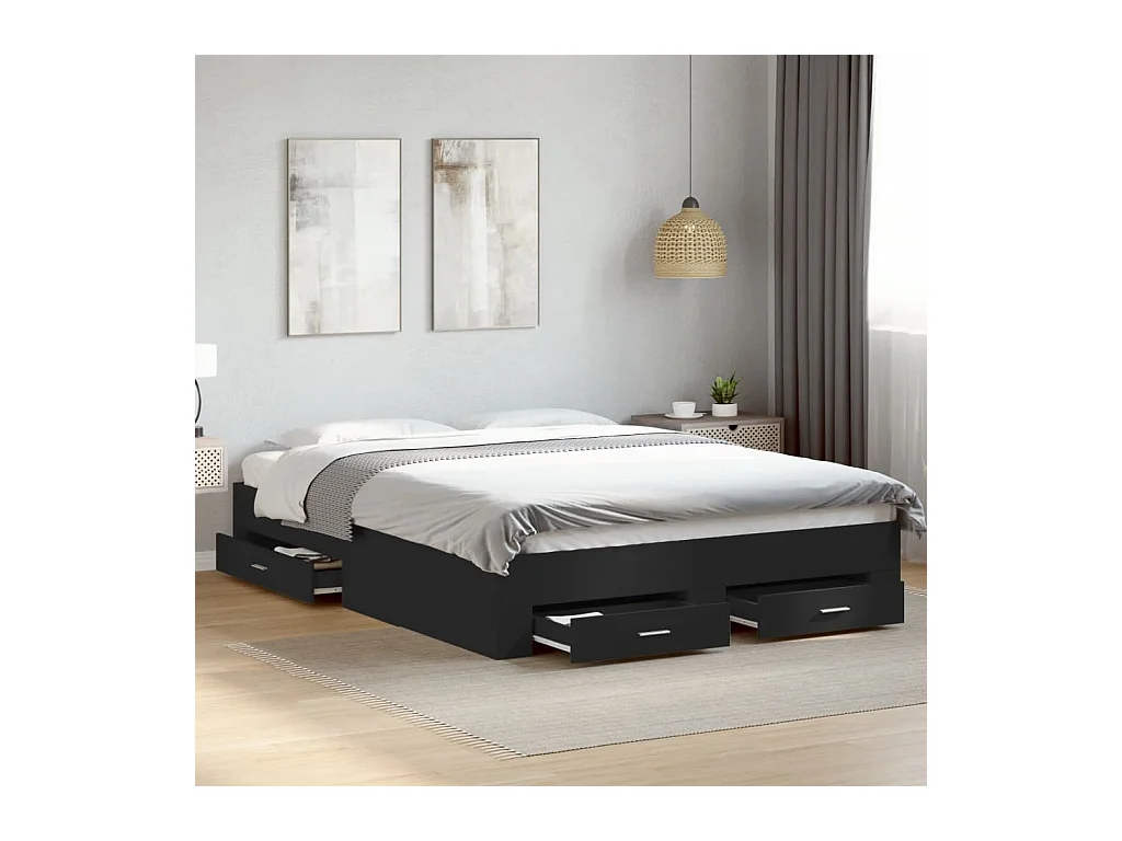 Cadre de lit avec tiroirs sans matelas noir 140x200 cm
