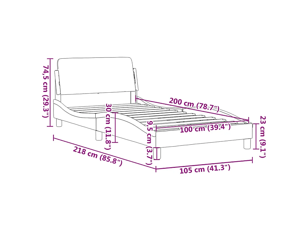 Cadre de lit Dover blanc 100x200 cm similicuir