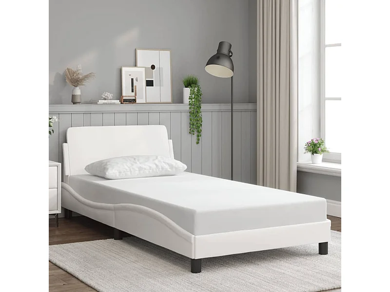 Estrutura de cama Dover 100x200 cm couro artificial branco