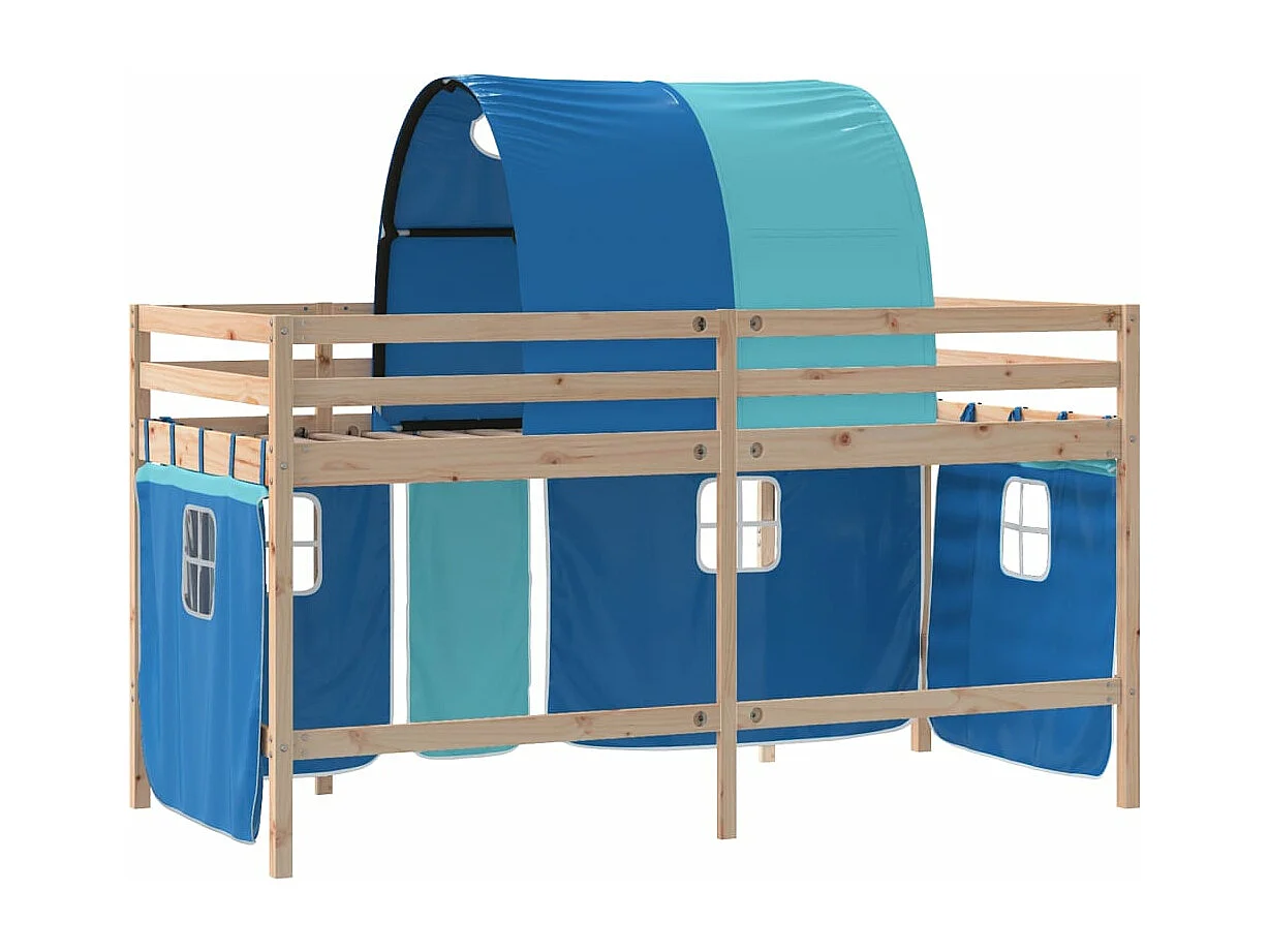 Lit mezzanine enfants avec tunnel sans matelas bleu 90x190 cm