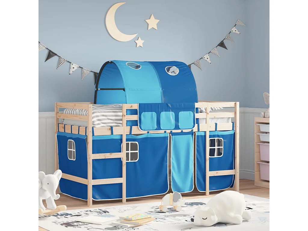 Kinderhoogslaper met tunnel 90x190 cm massief grenenhout blauw