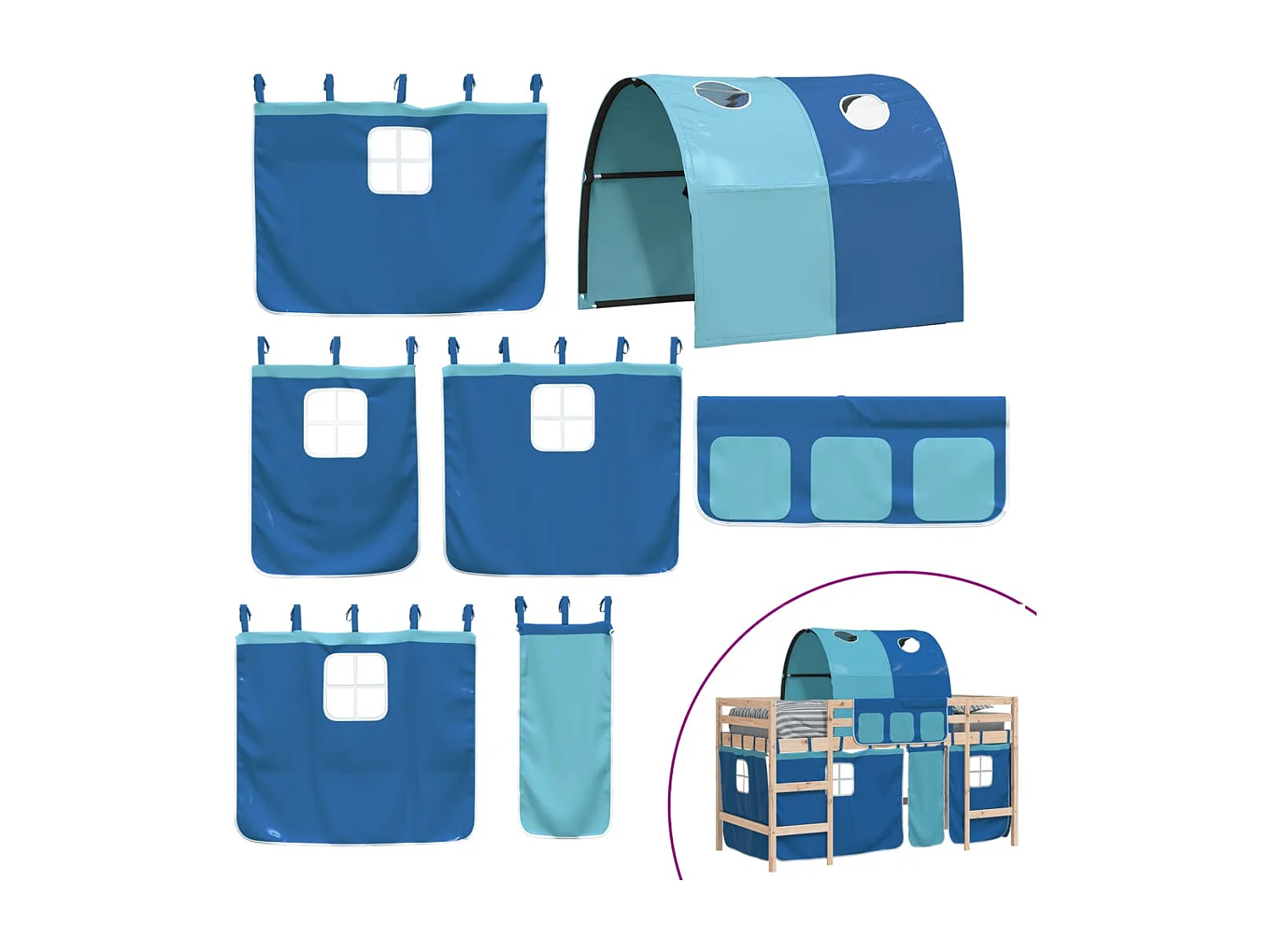 Kinderhoogslaper met tunnel 90x190 cm massief grenenhout blauw