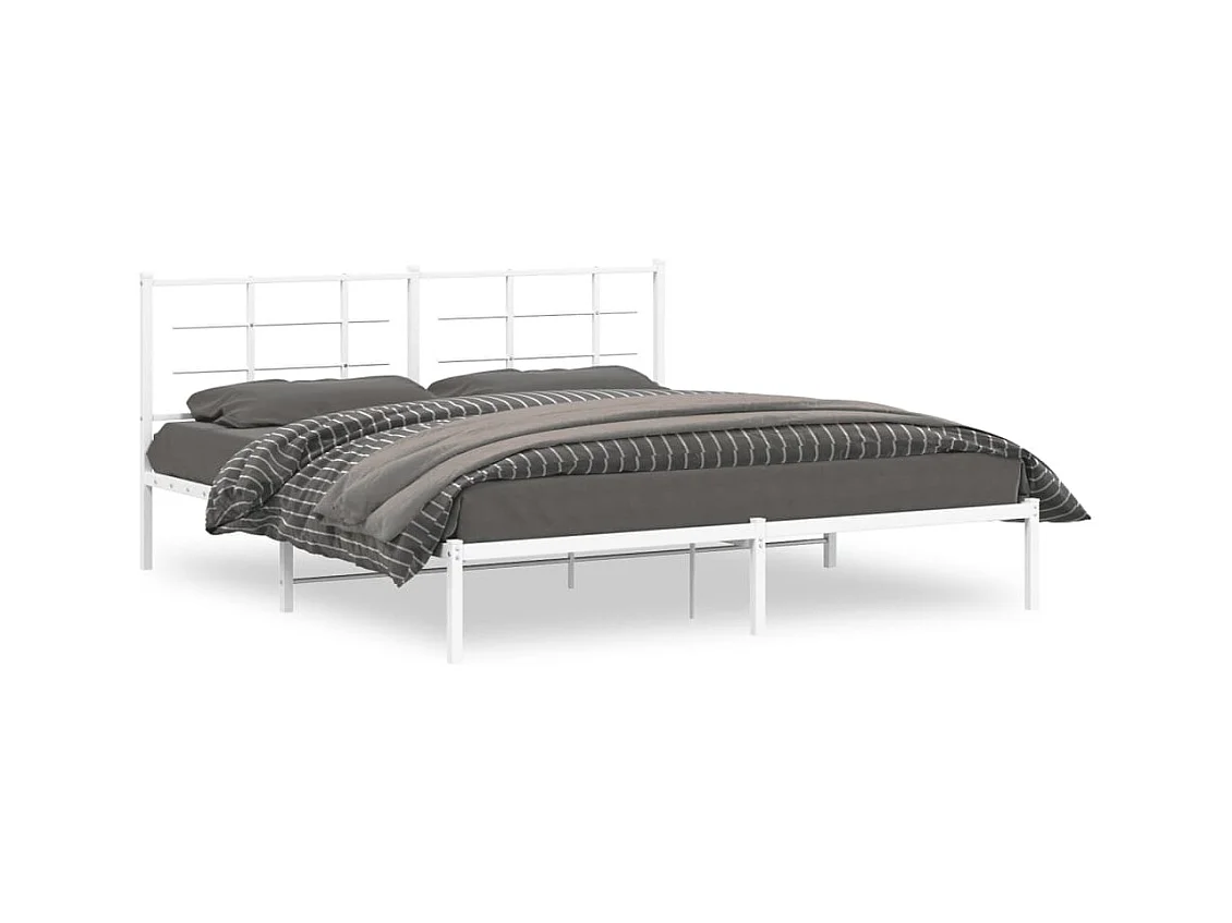 Cadre de lit métal sans matelas et tête de lit blanc 180x200 cm