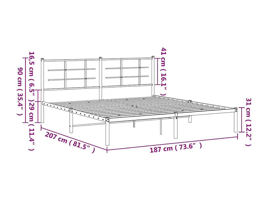 Estrutura de cama com cabeceira 180x200 cm metal branco