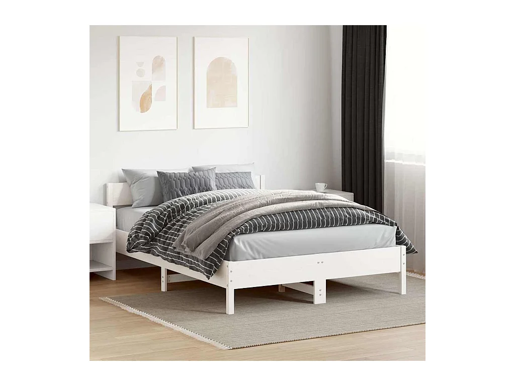 Cadre de lit sans matelas blanc 120x200 cm bois de pin massif
