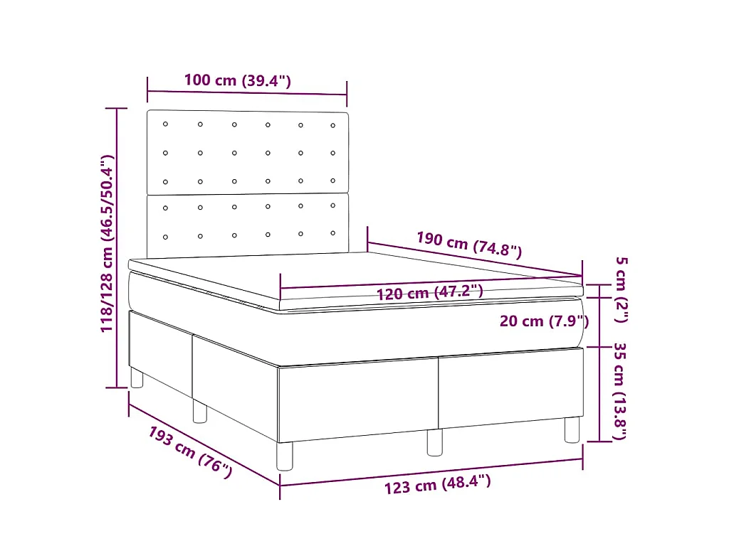 Boxspring met matras en LED stof donkerbruin 120x190 cm