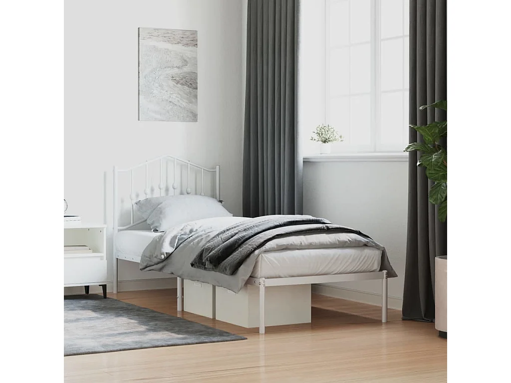 Bedframe met hoofdbord metaal wit 80x200 cm