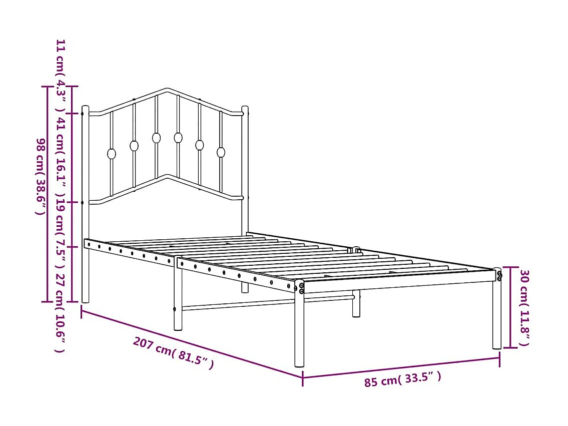 Bedframe met hoofdbord metaal wit 80x200 cm