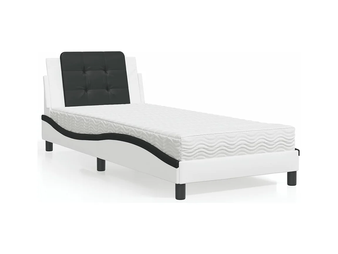 Letto con Materasso Bianco e Nero 90x190 cm in Similpelle