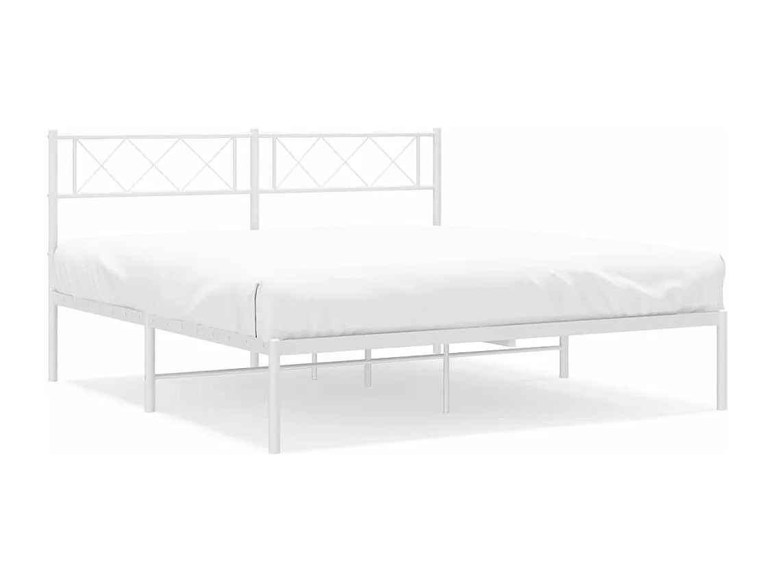 Cadre de lit métal sans matelas et tête de lit blanc 140x190 cm