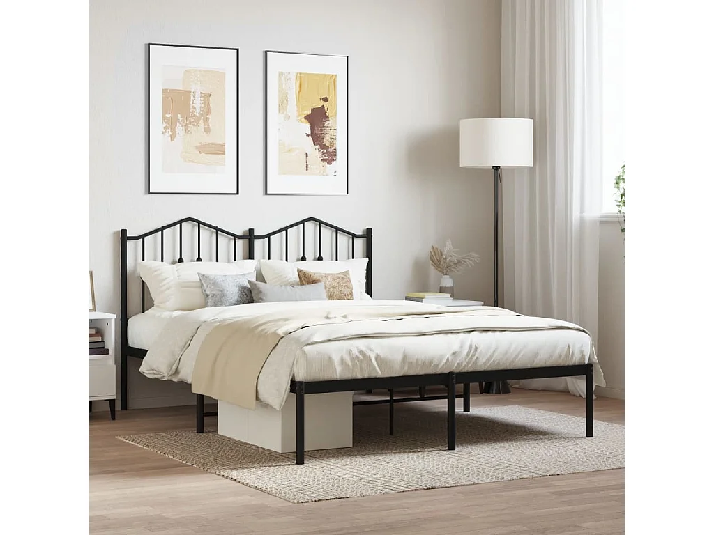 Cadre de lit métal sans matelas avec tête de lit noir 140x190cm
