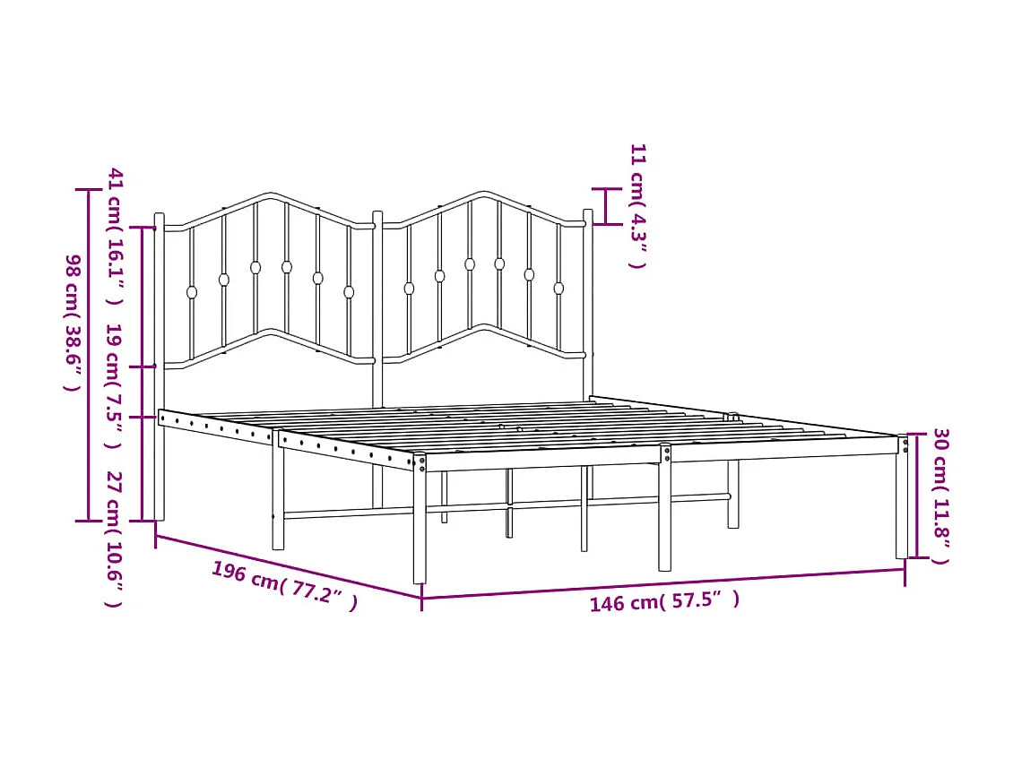 Cadre de lit métal sans matelas avec tête de lit noir 140x190cm