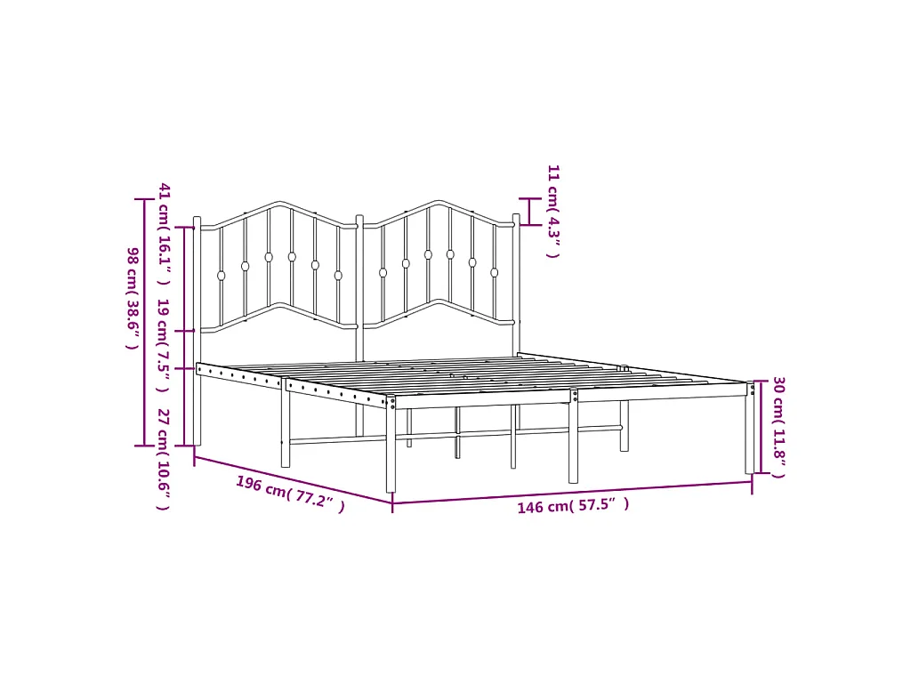 Cadre de lit métal sans matelas avec tête de lit noir 140x190cm