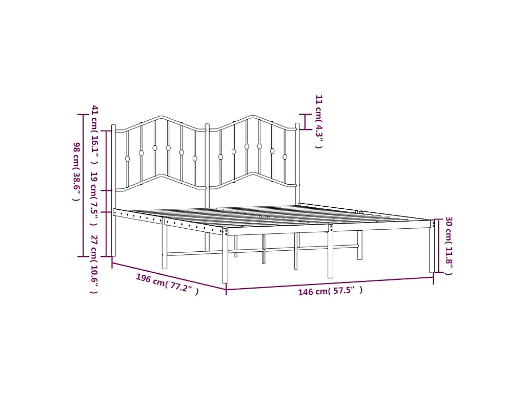 Cadre de lit métal sans matelas avec tête de lit noir 140x190cm