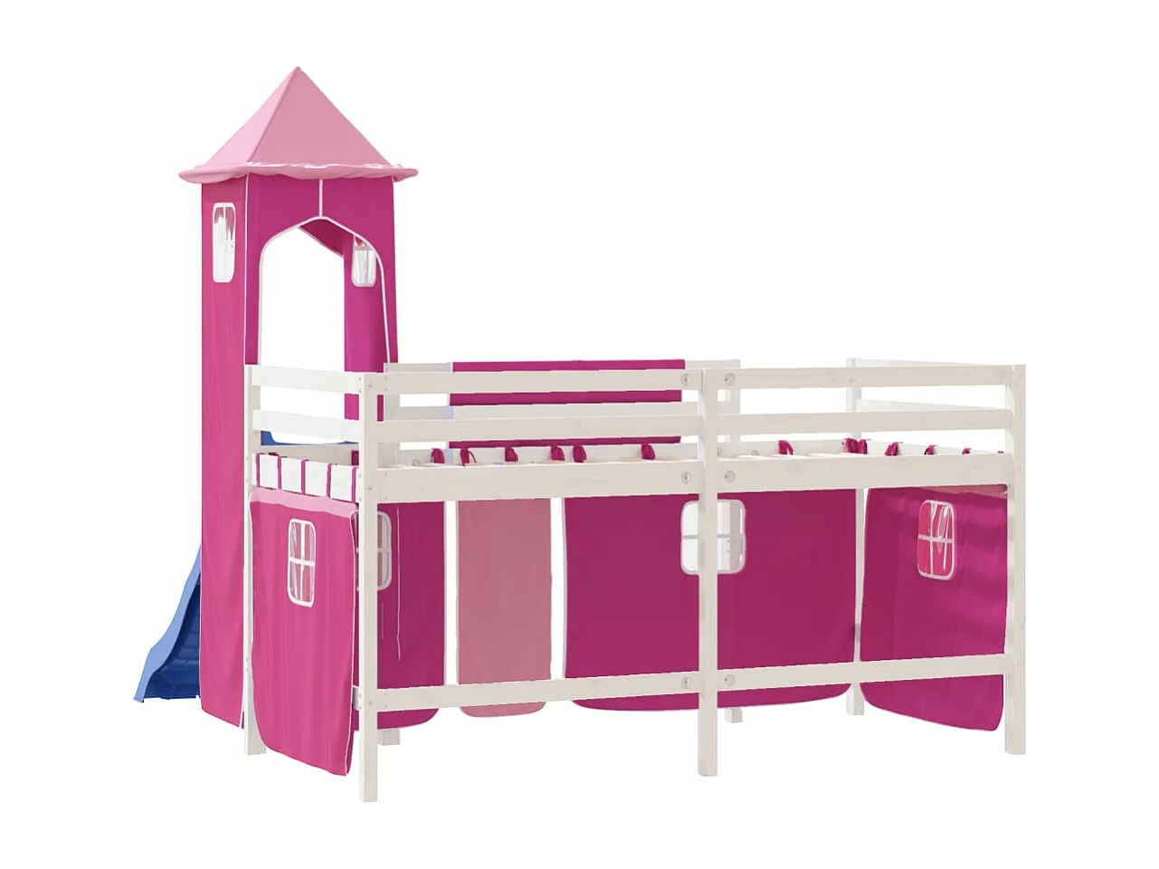 Cama alta para criança com torre 80x200 cm pinho maciço rosa