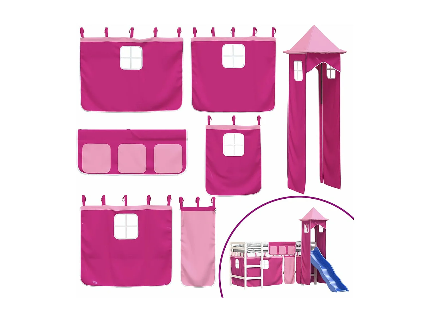 Cama alta para criança com torre 80x200 cm pinho maciço rosa