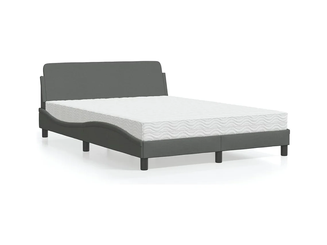 Lit avec matelas gris foncé 140x190 cm tissu