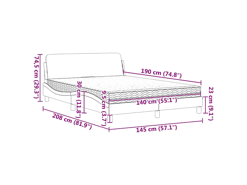Lit avec matelas Dover gris foncé 140x190 cm tissu