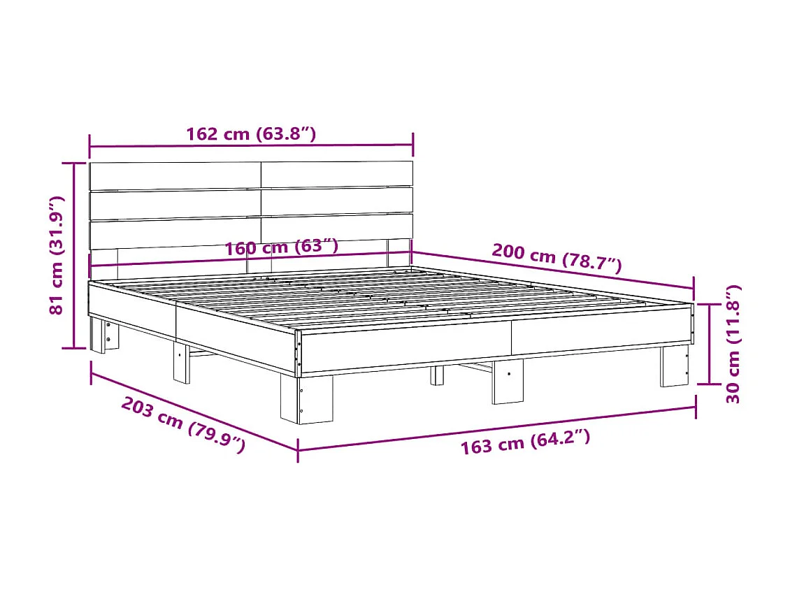Bettgestell Schwarz 160x200 cm Holzwerkstoff und Metall