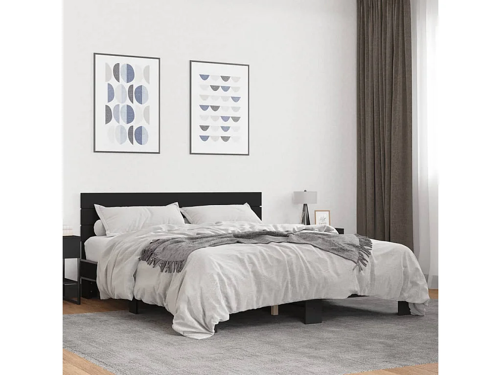 Estrutura de cama 160x200 cm derivados de madeira/metal preto