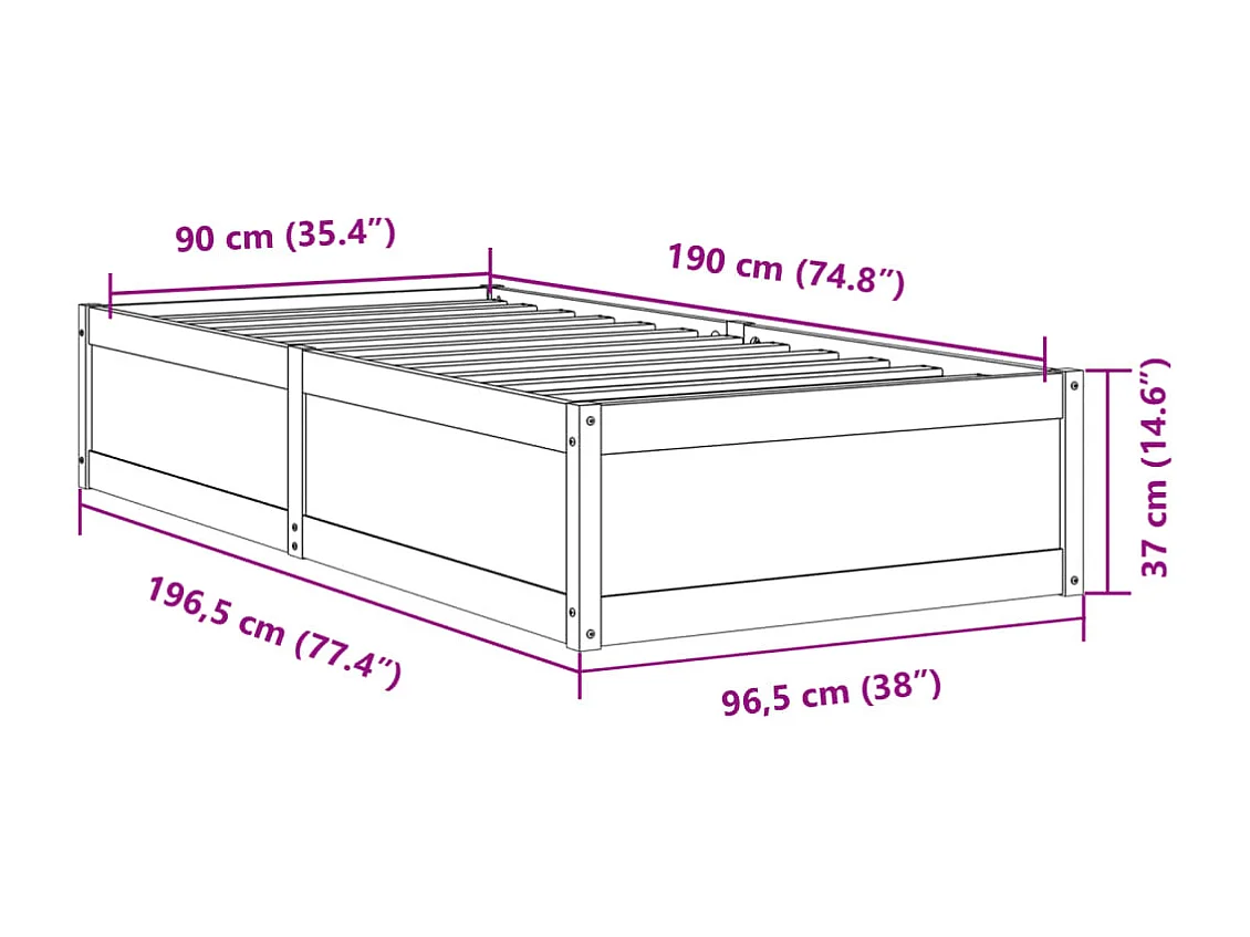 Cadre de lit sans matelas 90x190 cm bois de pin massif
