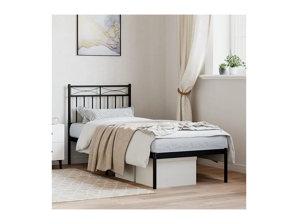 Bedframe met hoofdbord metaal zwart 75x190 cm