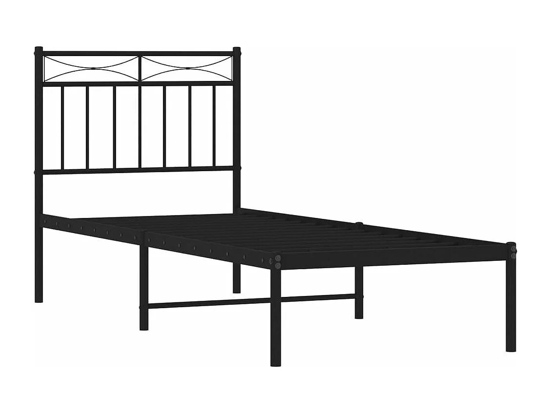 Cadre de lit métal sans matelas avec tête de lit noir 75x190 cm