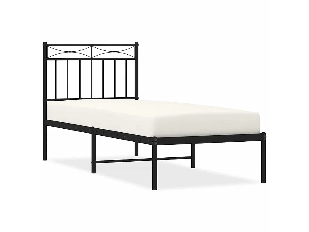 Cadre de lit métal sans matelas avec tête de lit noir 75x190 cm