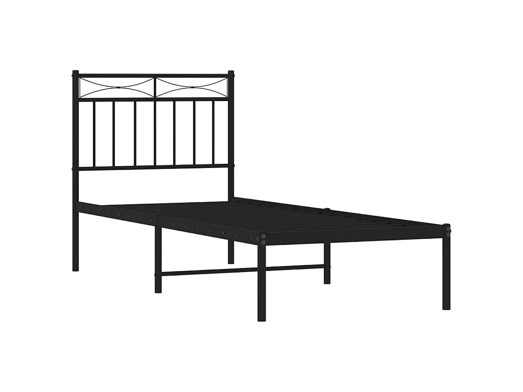 Cadre de lit métal sans matelas avec tête de lit noir 75x190 cm