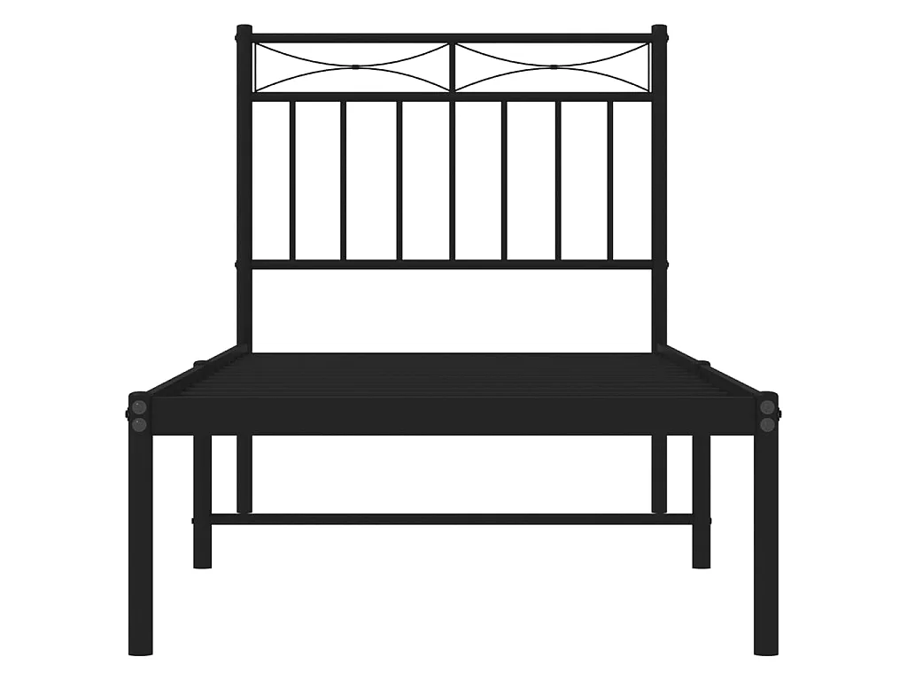 Cadre de lit métal sans matelas avec tête de lit noir 75x190 cm