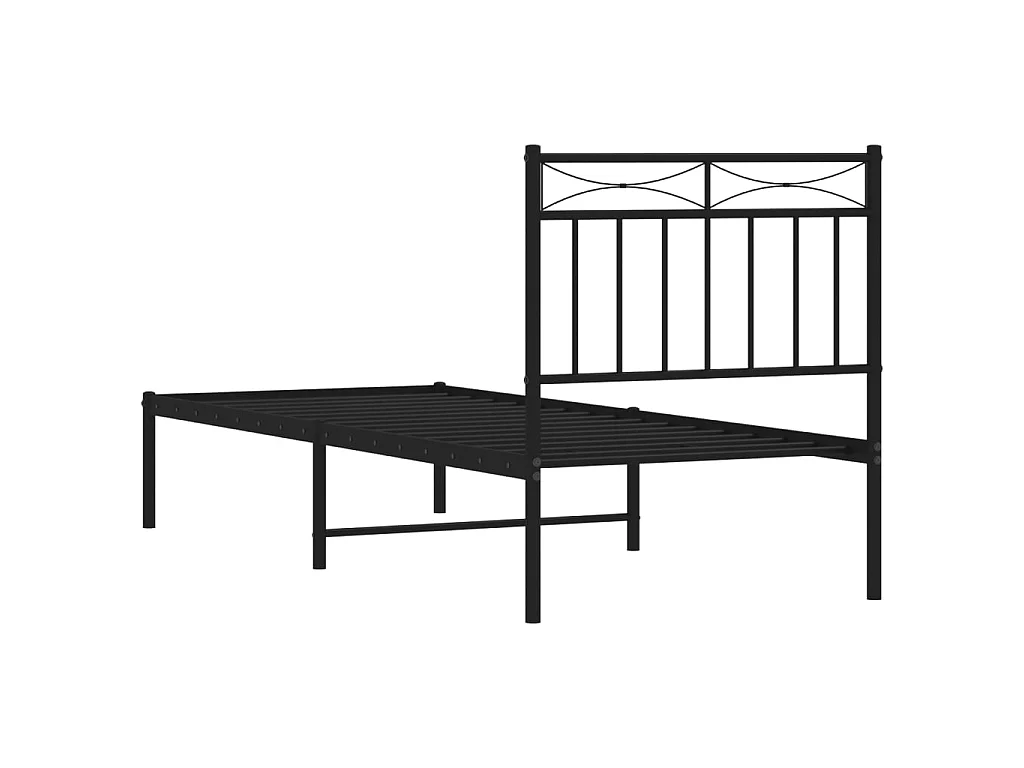 Cadre de lit métal sans matelas avec tête de lit noir 75x190 cm
