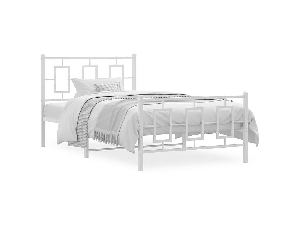 Cadre de lit métal sans matelas et pied de lit blanc 100x200 cm