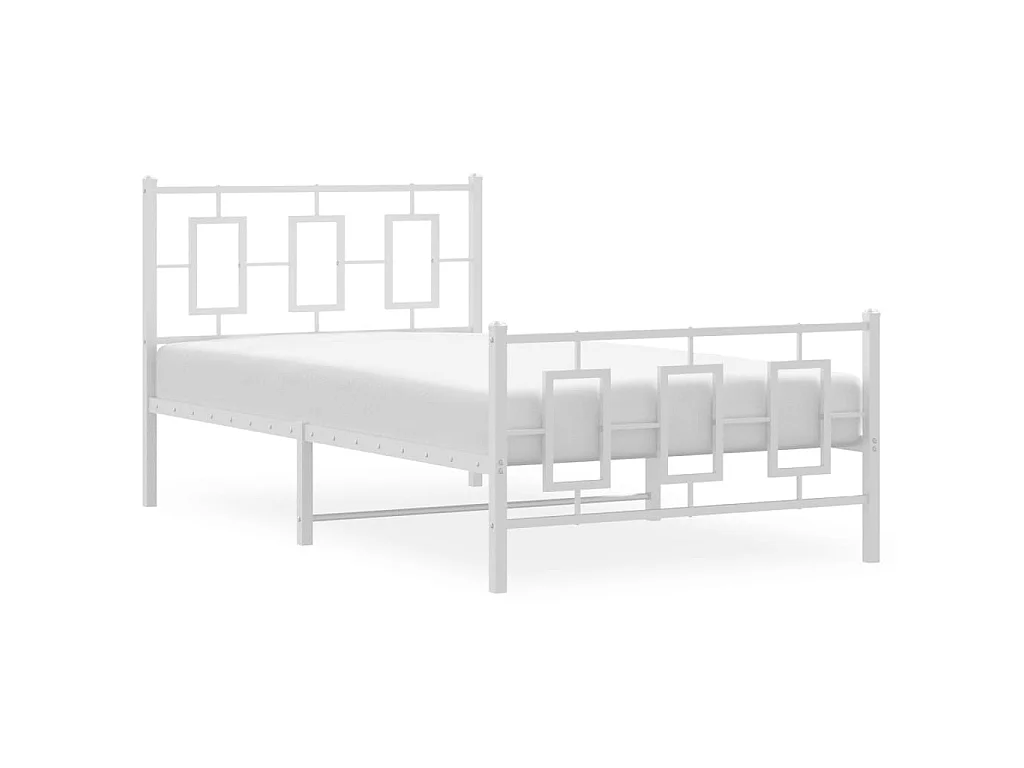 Cadre de lit métal sans matelas et pied de lit blanc 100x200 cm