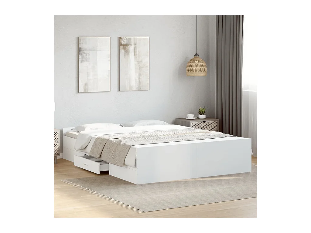 Cadre de lit avec tiroirs sans matelas blanc 160x200 cm
