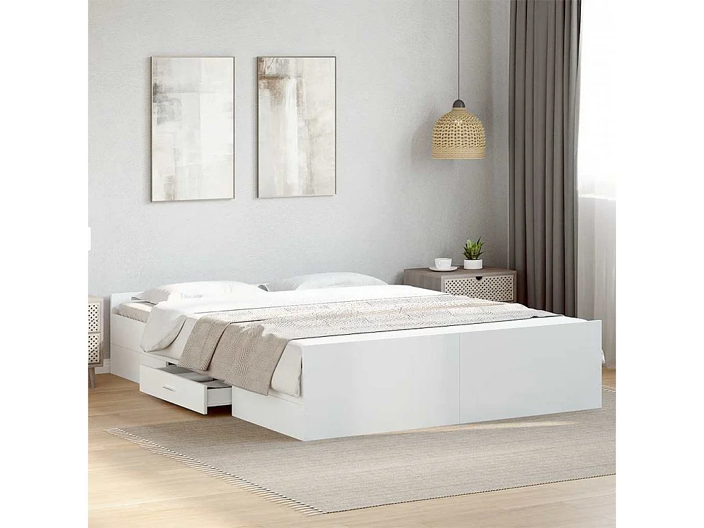 Cadre de lit avec tiroirs sans matelas blanc 160x200 cm