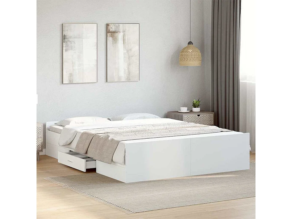 Cadre de lit avec tiroirs sans matelas blanc 160x200 cm