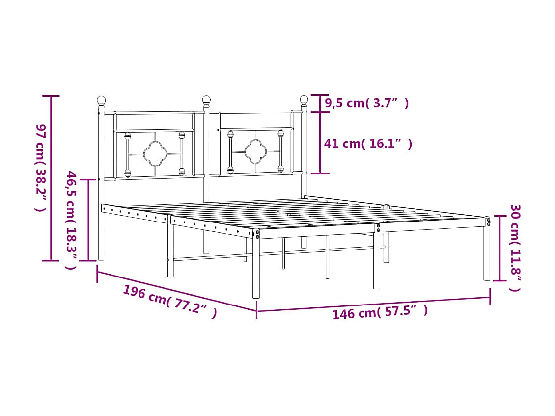 Bedframe met hoofdbord metaal wit 140x190 cm