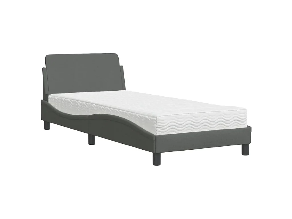 Cama com colchão Dover 90x190 cm tecido cinzento-escuro
