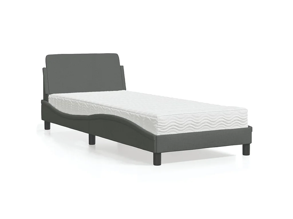 Cama com colchão Dover 90x190 cm tecido cinzento-escuro