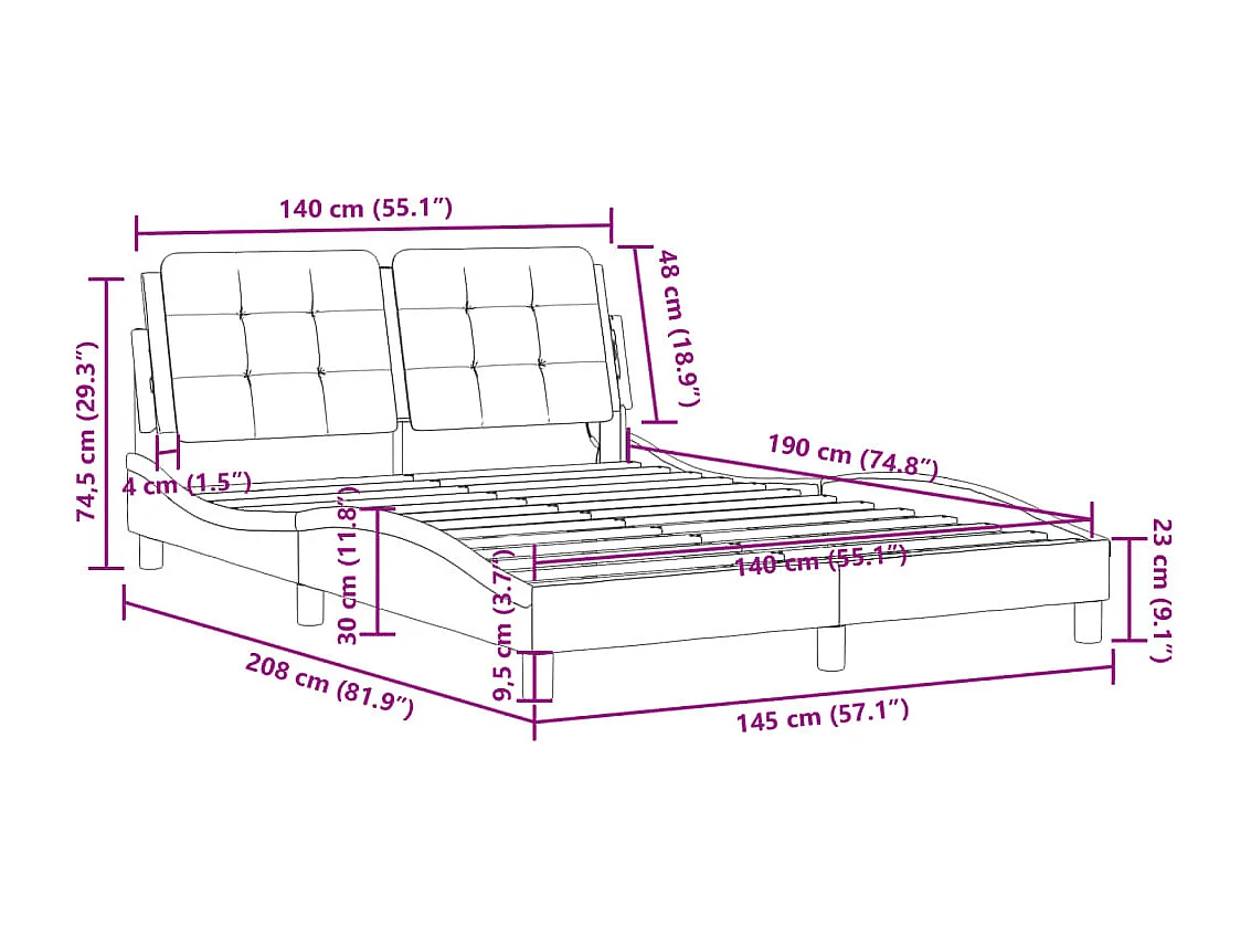 Estrutura de cama com LED sem colchão Zadar 140x190 cm preto