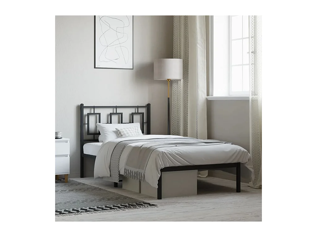 Cadre de lit métal sans matelas avec tête de lit noir 90x200 cm