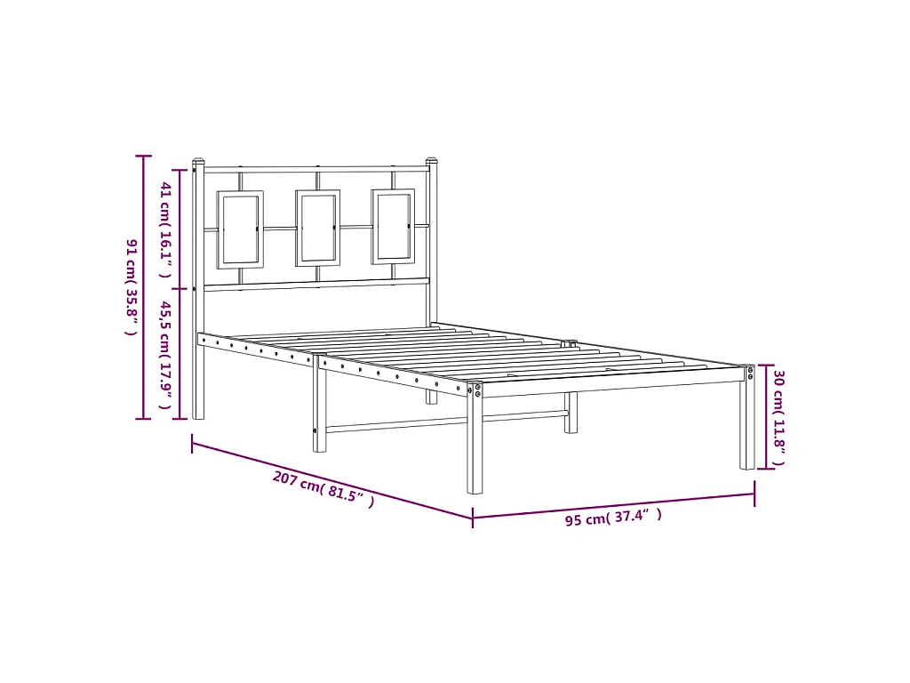 Bedframe met hoofdbord metaal zwart 90x200 cm